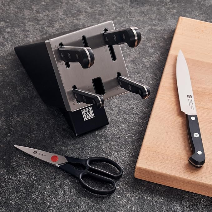 Zwilling 36133-000-0 7 részes önélező késblokk készlet, fa blokk, kés és olló speciális rozsdamentes acélból/műanyag nyéllel, Gourmet, kőris/sötétbarna