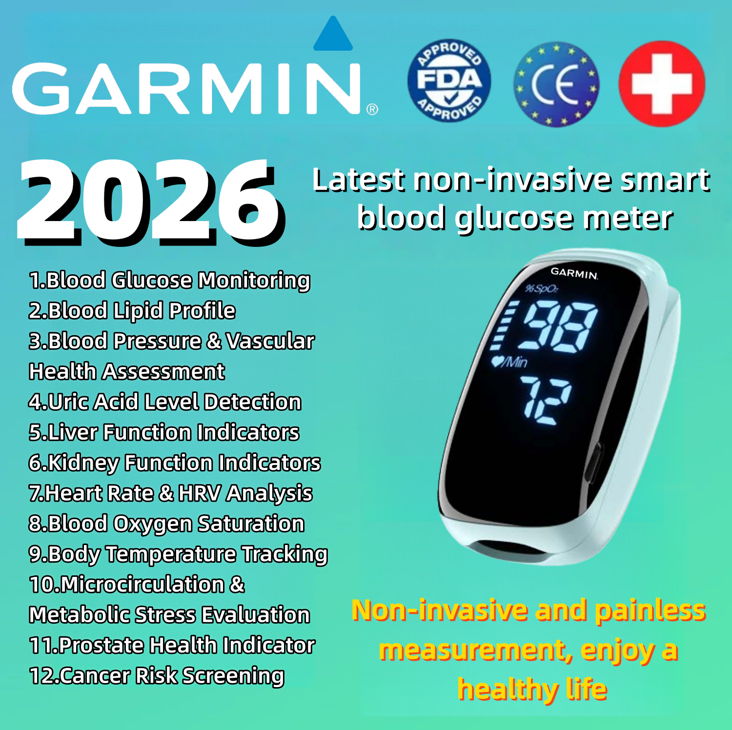 🩺✨ Garmin's innovative smart health device: the latest 2026 non-invasive, needle-free multi-functional blood glucose and blood pressure monitor — take control of your health at your fingertips! 💓