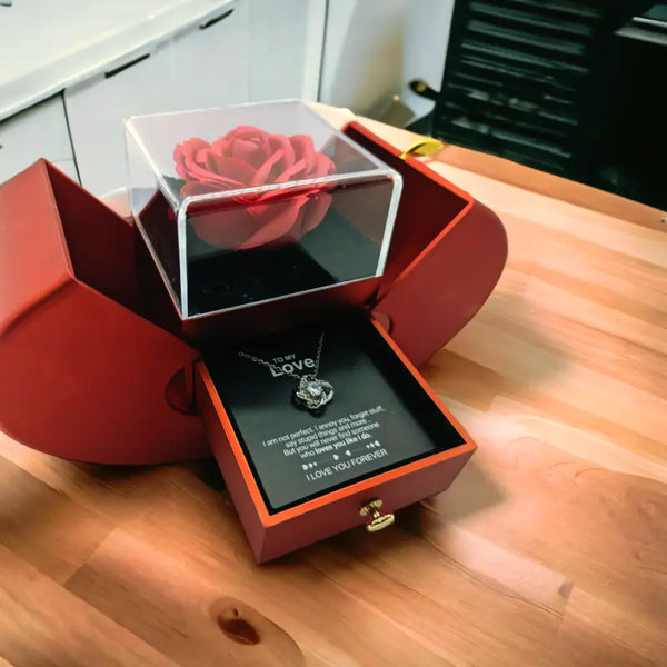 🌹 Náhrdelník z bílého zlata - Skutečná růže - 🎁 Nejlepší dárek pro přítelkyni, milenku, matku