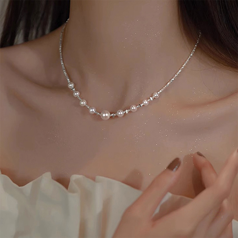 ✨Törött ezüst Sterling ezüst gyöngy nyaklánc női 2024-es új, divatos, könnyű luxus nyaklánc születésnapi ajándék barátnőnek