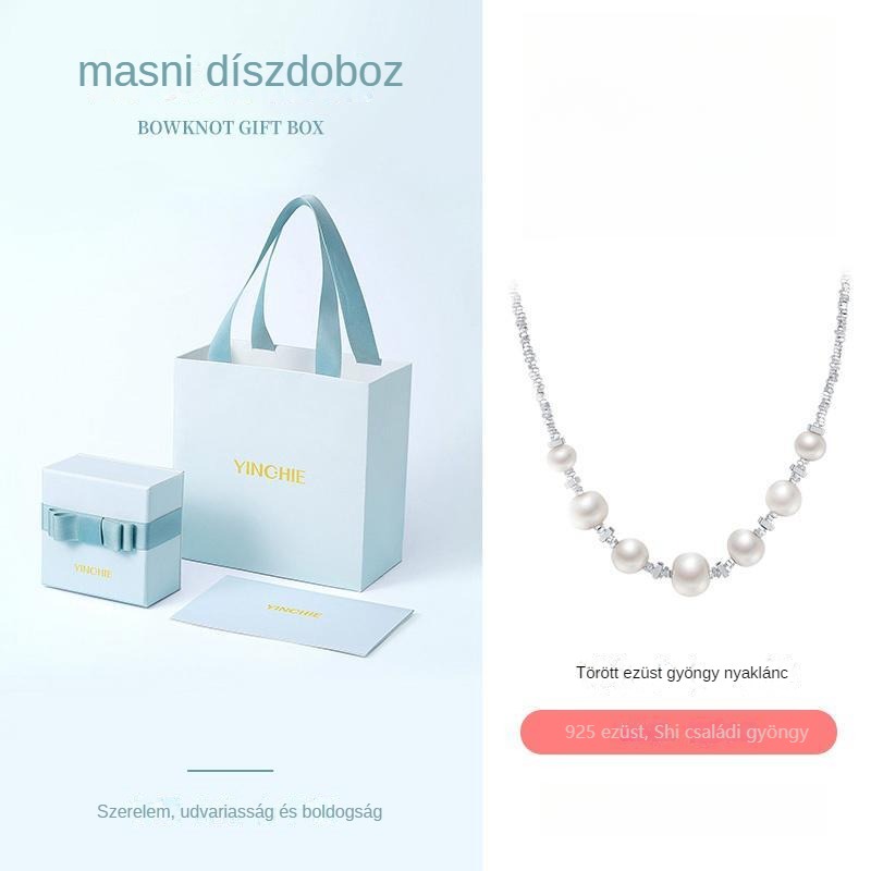 ✨Törött ezüst Sterling ezüst gyöngy nyaklánc női 2024-es új, divatos, könnyű luxus nyaklánc születésnapi ajándék barátnőnek