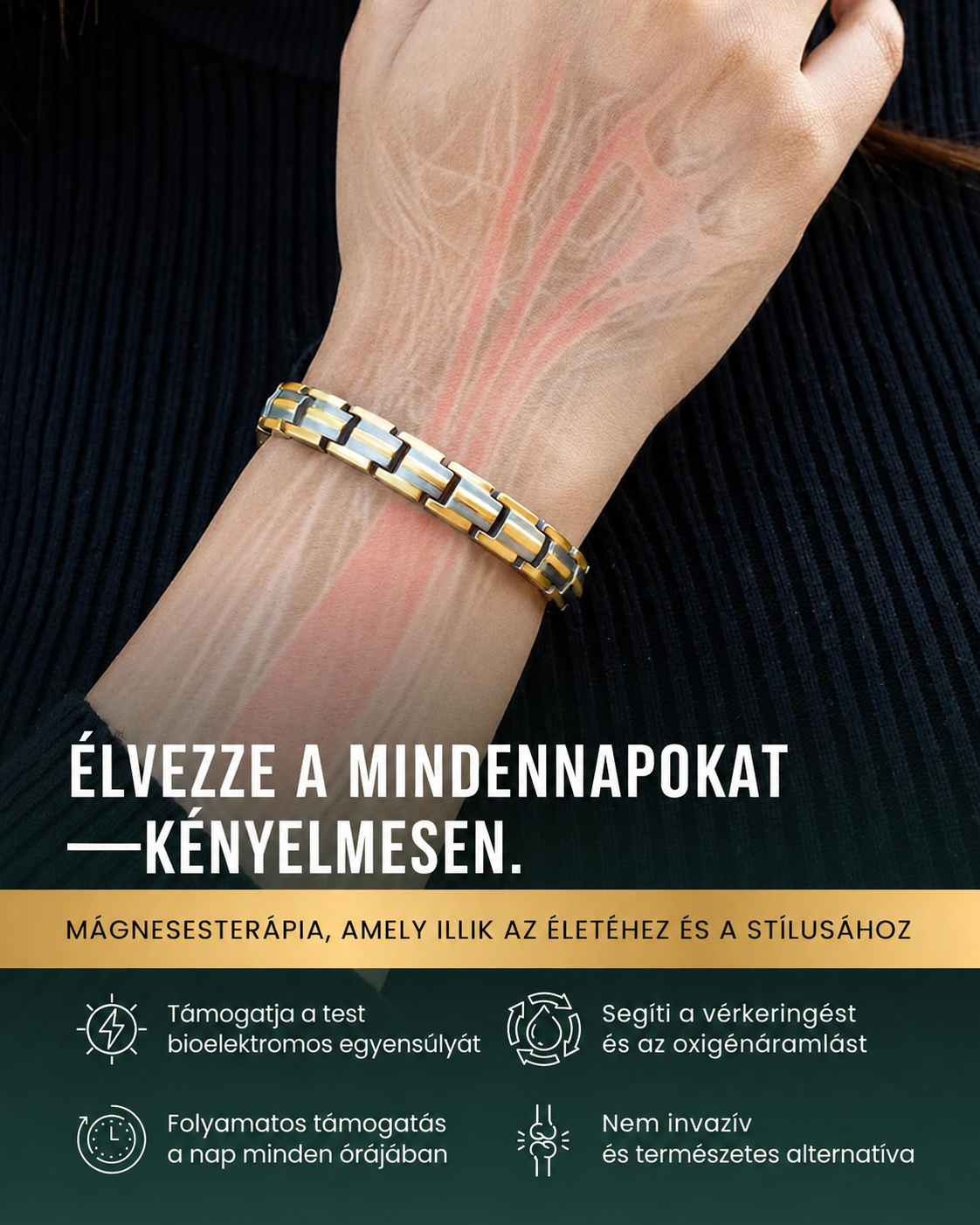 [Copy]RainSo férfi mágneses karkötő - Egyedi, nyíl alakú rozsdamentes acél szemek - Klasszikus fekete és kék matt felület - Állítható méret, alkalmas mindennapi irodai viseletre és szabadtéri tevékenységekre.