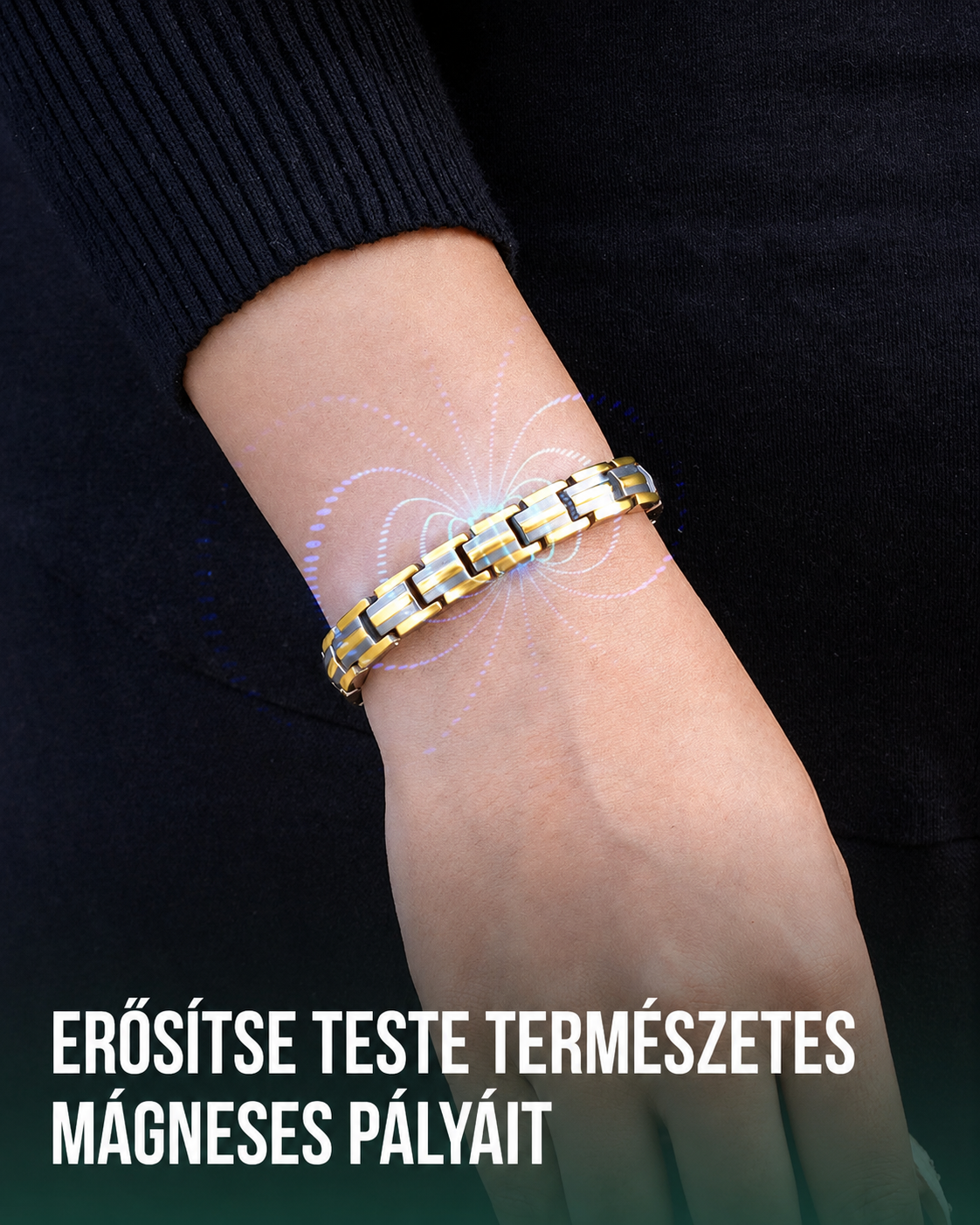 [Copy]RainSo férfi mágneses karkötő - Egyedi, nyíl alakú rozsdamentes acél szemek - Klasszikus fekete és kék matt felület - Állítható méret, alkalmas mindennapi irodai viseletre és szabadtéri tevékenységekre.