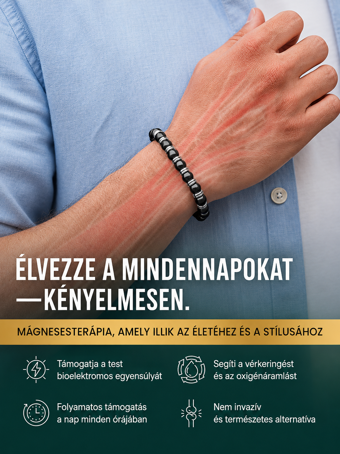 MagnetRX® mágneses hematit karkötő – MAX erősségű mágneses kövek – Gyöngyös mágneses karkötők férfiaknak és nőknek