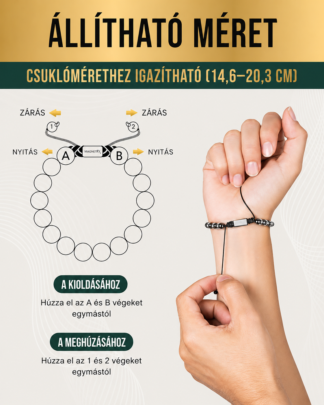 MagnetRX® mágneses hematit karkötő – MAX erősségű mágneses kövek – Gyöngyös mágneses karkötők férfiaknak és nőknek