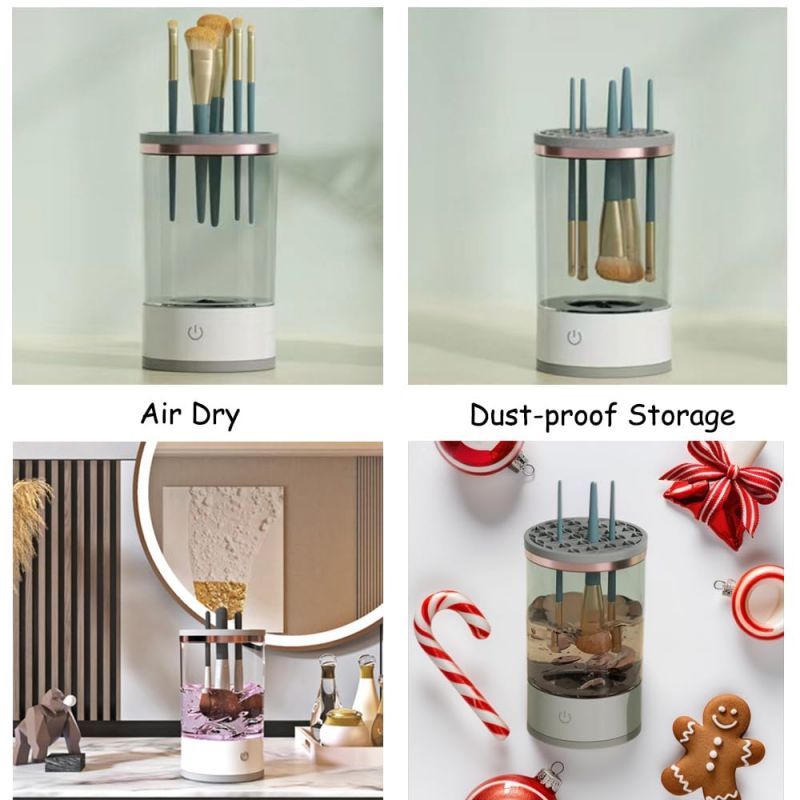 Ipalmay Dispozitiv de curățat pensule de machiaj - Mașină electrică de curățat pensule de machiaj, instrument de curățare și uscător automat pentru perii cosmetice, organizator de perii de frumusețe rezistent la praf, cadou multifuncțional pentru femei, m