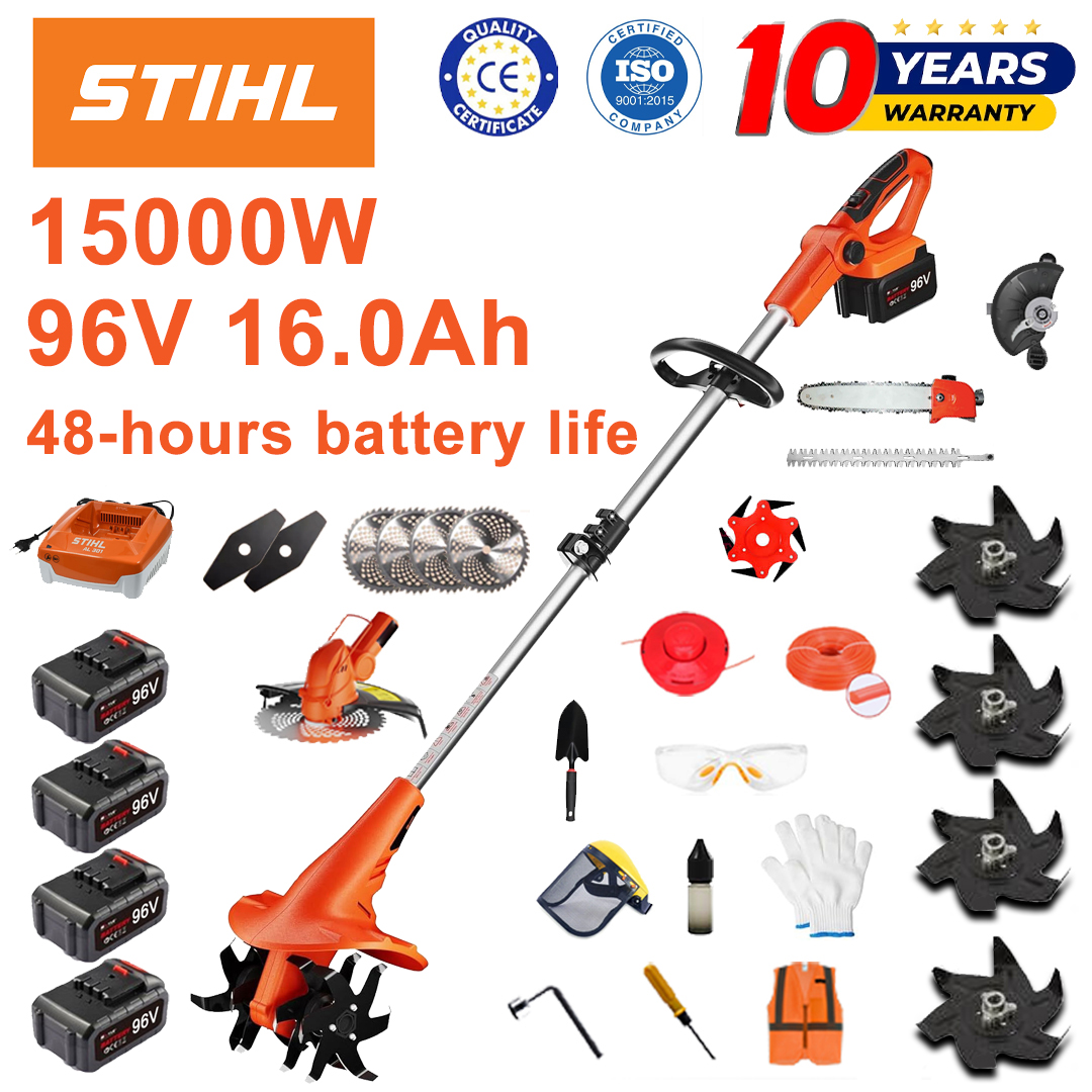 STIHL 15 000 W-os kefe nélküli fűnyírókészlet hosszú nyéllel és visszahúzható vágópengével