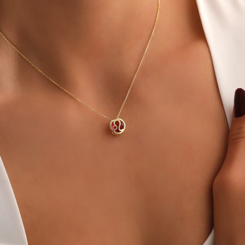 🌟🌈 Colier zodiac exclusiv din aur de 18k cu piatră unică de naștere✨🎁 (unisex)