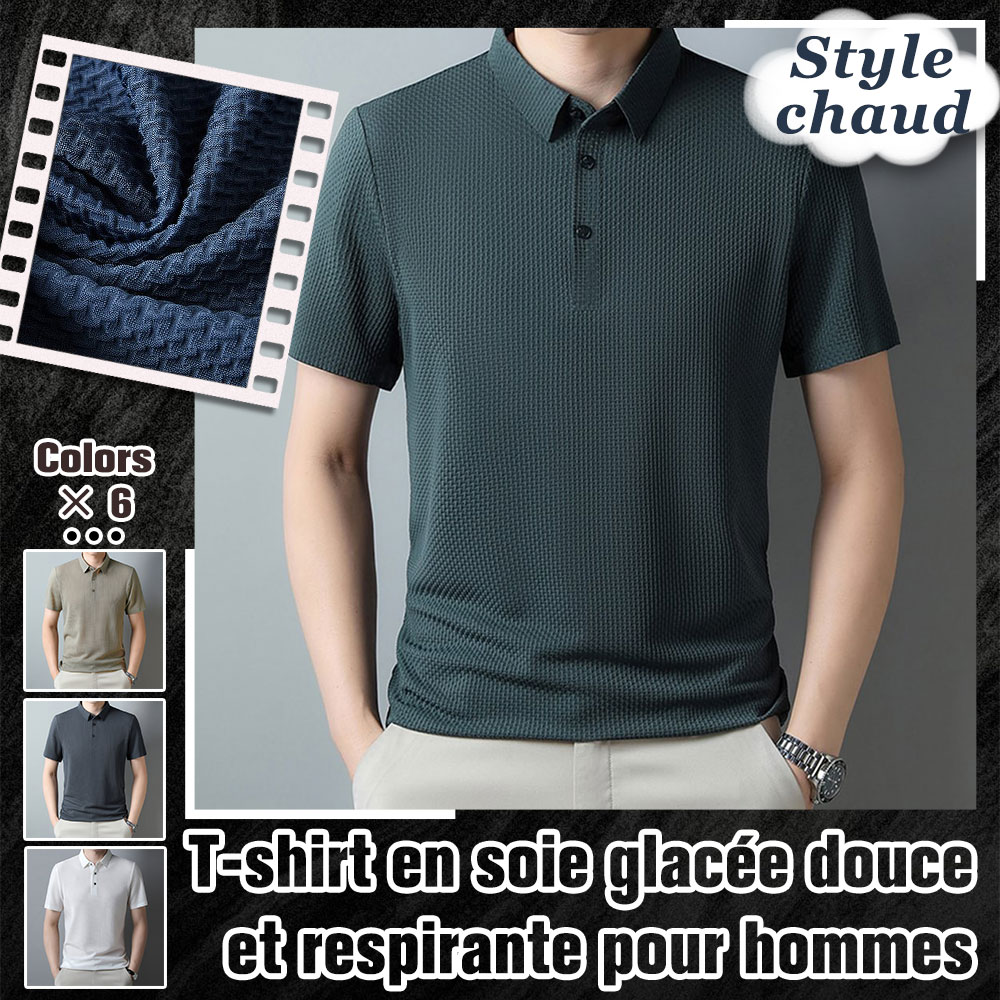 Mentede Polo à manches courtes en soie glacée respirante pour hommes
