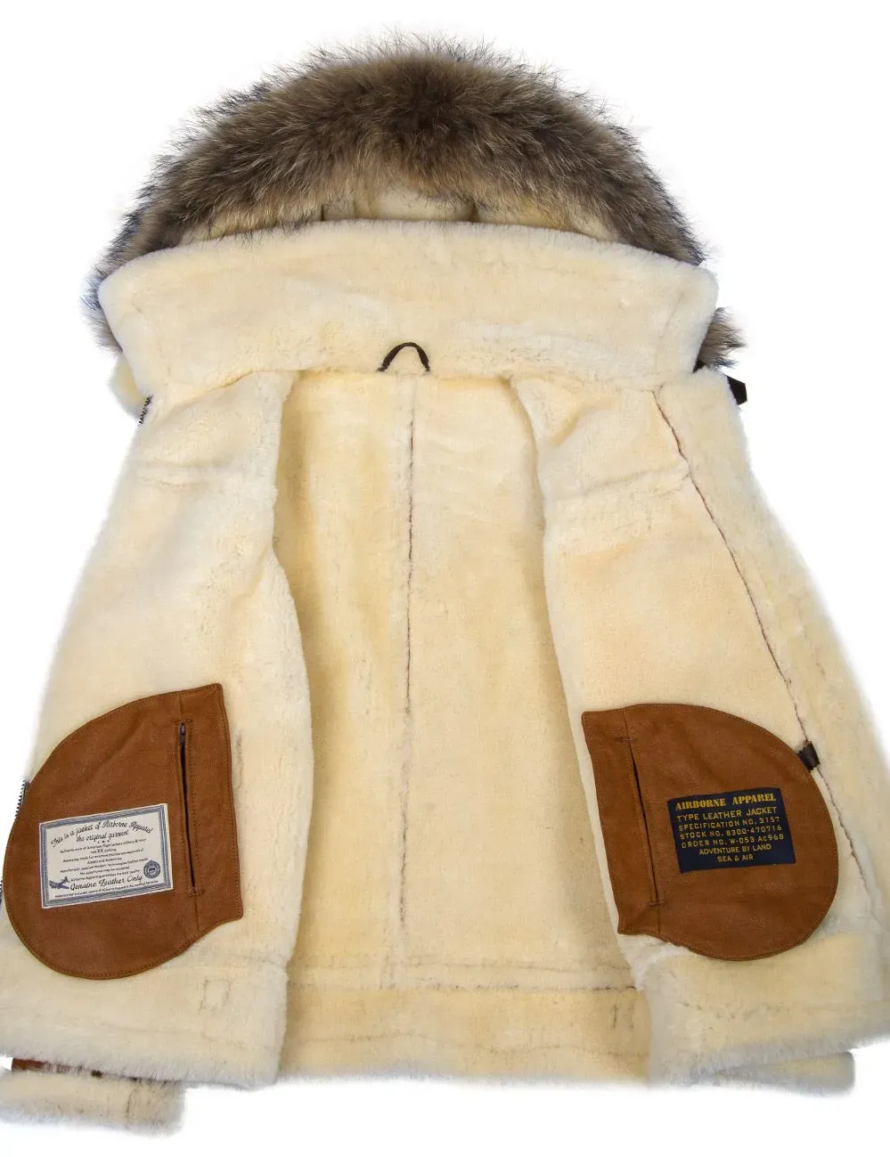B-3 Shearling Whiskey-Jacke mit Kapuze