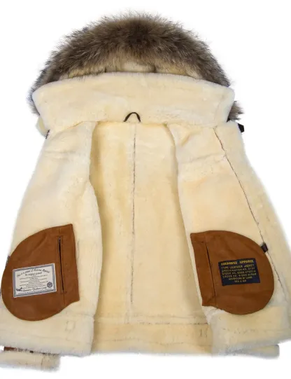 B-3 Shearling Whiskey-Jacke mit Kapuze