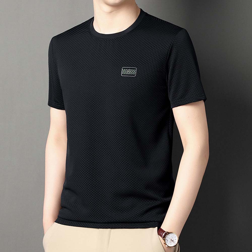 Mentede T-shirt respirant à manches courtes en soie glacée pour hommes