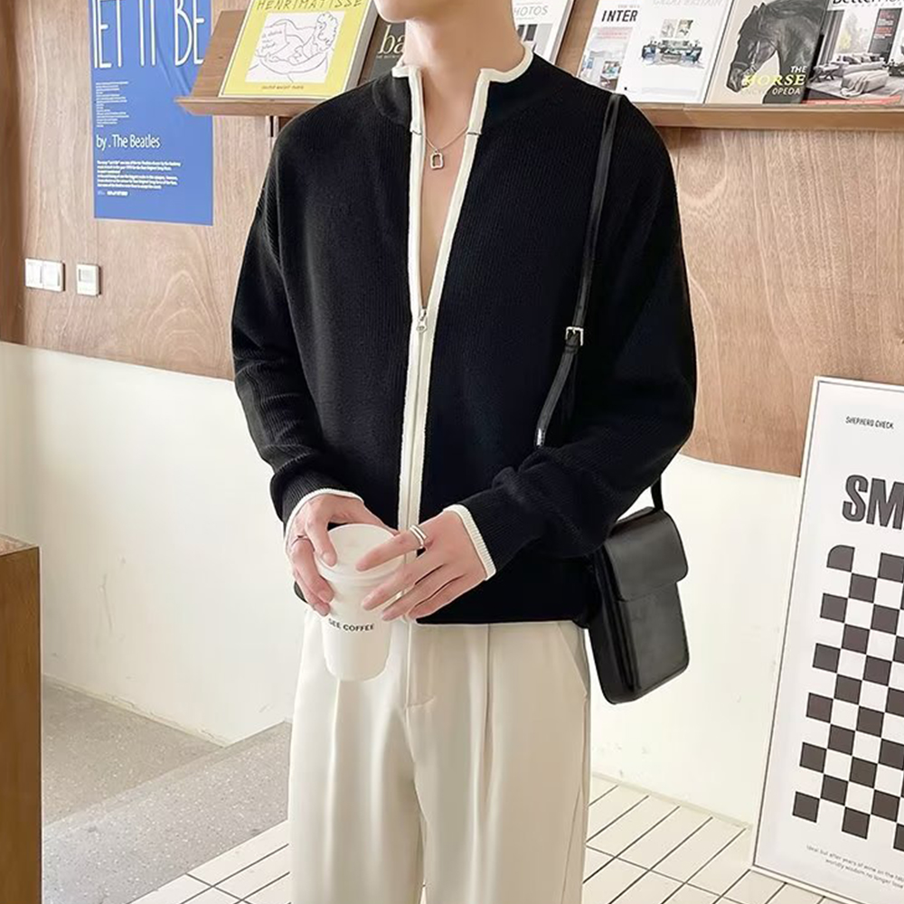Mentede  Pull cardigan à fermeture éclair à col montant pour hommes