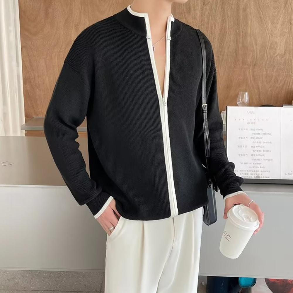 Mentede  Pull cardigan à fermeture éclair à col montant pour hommes
