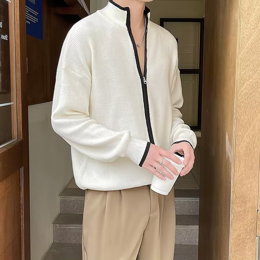 Mentede  Pull cardigan à fermeture éclair à col montant pour hommes