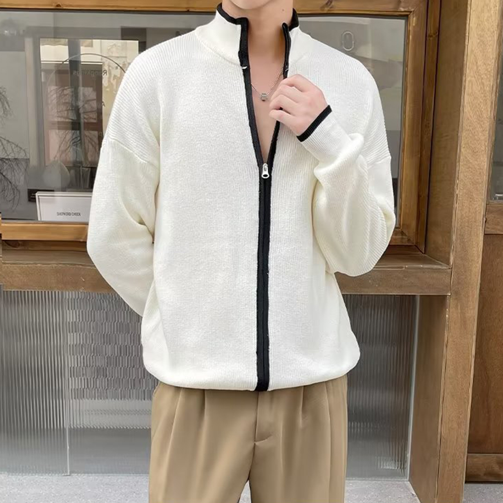 Mentede  Pull cardigan à fermeture éclair à col montant pour hommes