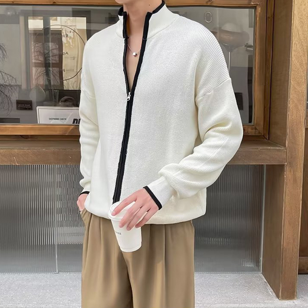 Mentede  Pull cardigan à fermeture éclair à col montant pour hommes