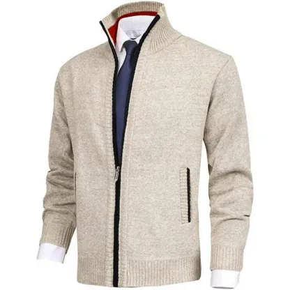 Herrenmode, einfarbig, Stehkragen, Strickjacke, Strickjacke