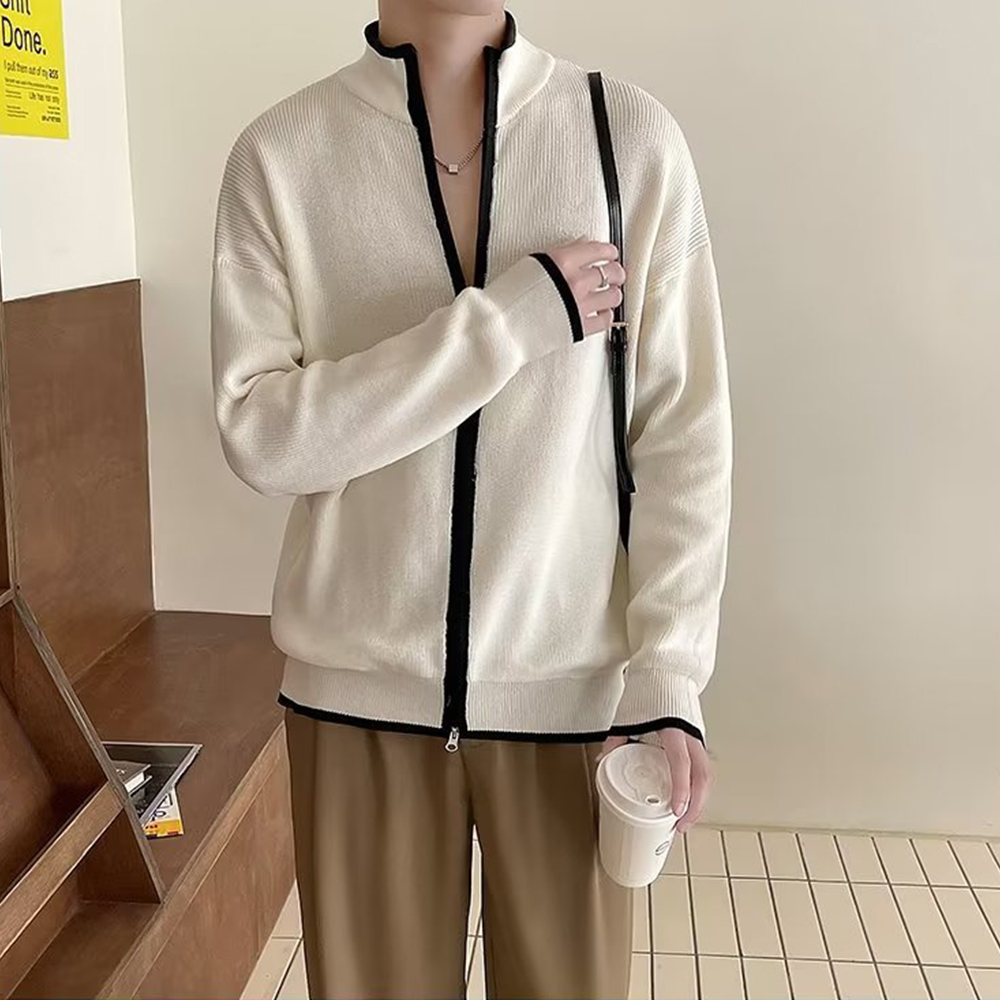 Mentede  Pull cardigan à fermeture éclair à col montant pour hommes