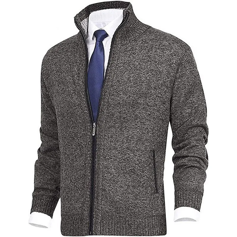 Herrenmode, einfarbig, Stehkragen, Strickjacke, Strickjacke