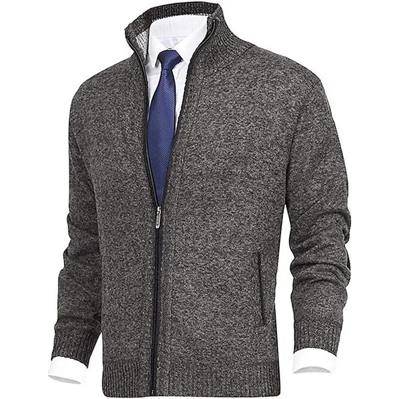 Herrenmode, einfarbig, Stehkragen, Strickjacke, Strickjacke