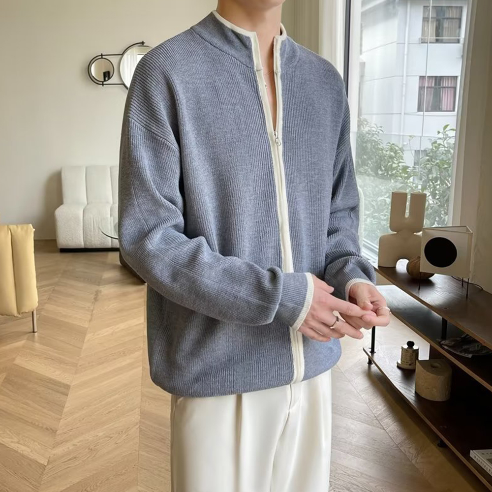 Mentede  Pull cardigan à fermeture éclair à col montant pour hommes