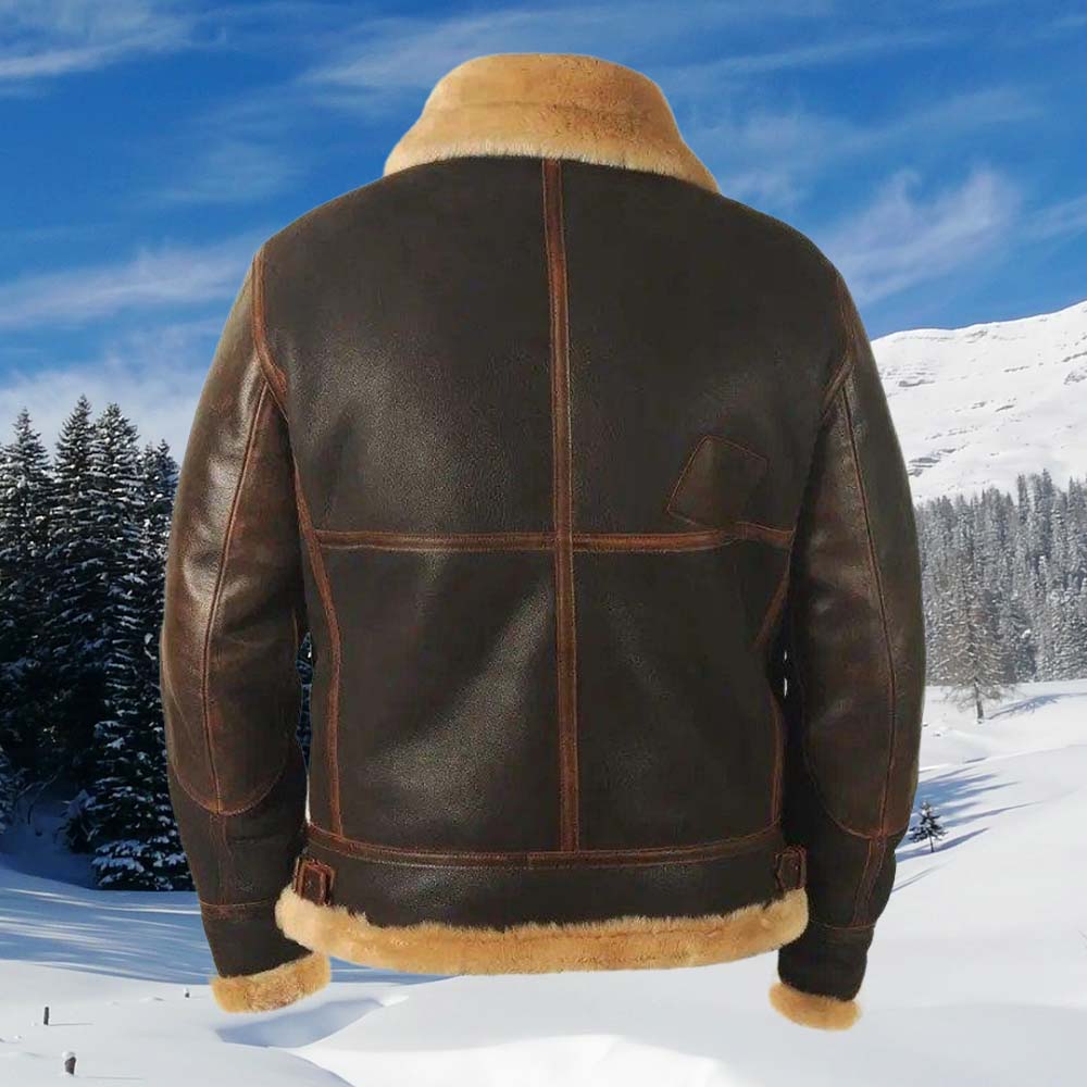 Mentede  Veste en cuir à revers et fermeture éclair épaisse en polaire pour hommes