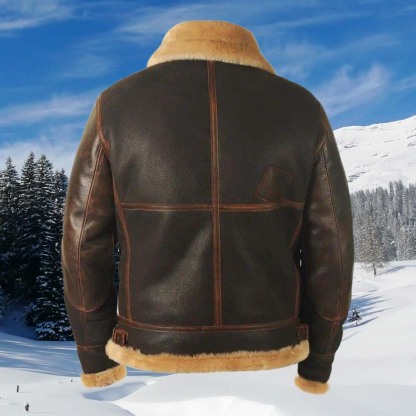 Mentede  Veste en cuir à revers et fermeture éclair épaisse en polaire pour hommes
