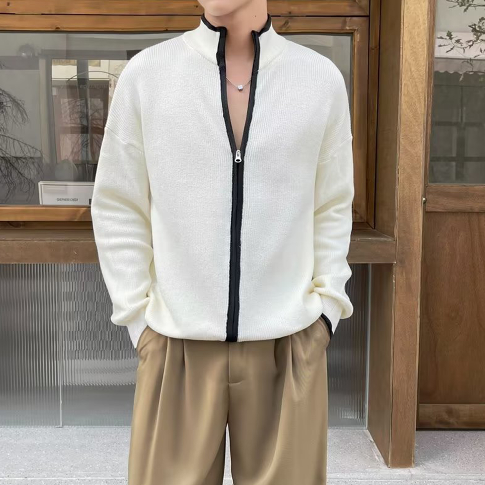 Mentede  Pull cardigan à fermeture éclair à col montant pour hommes