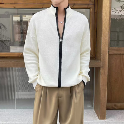 Mentede  Pull cardigan à fermeture éclair à col montant pour hommes