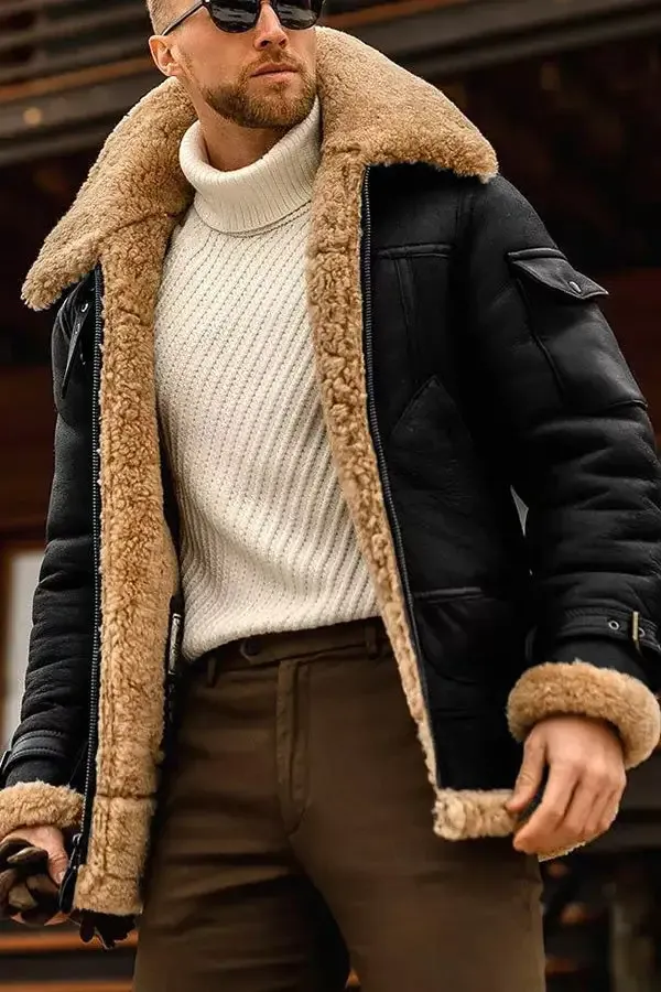 Elegante fliegende Lederjacke für Männer in Kamel