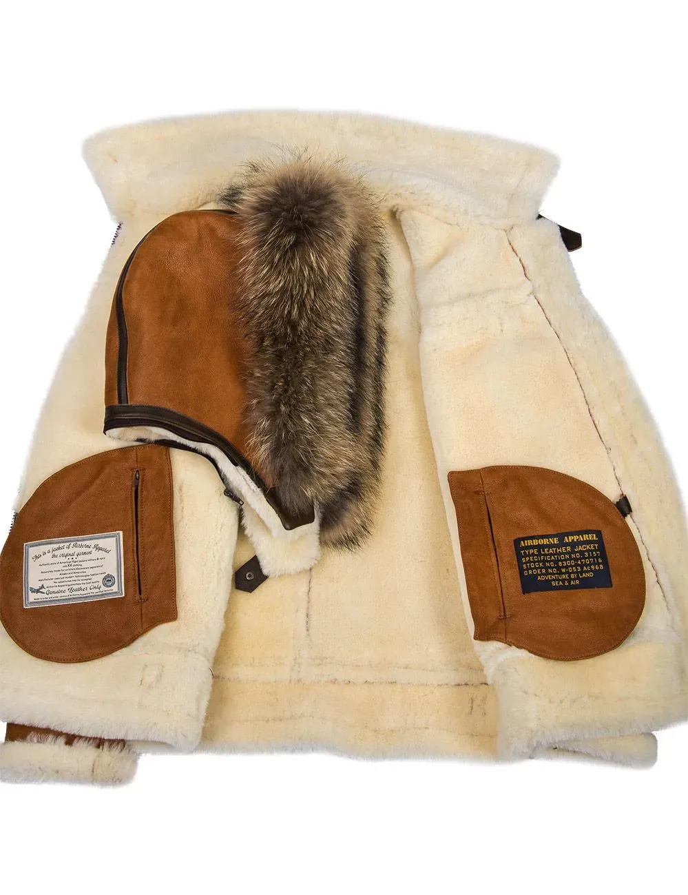 B-3 Shearling Whiskey-Jacke mit Kapuze