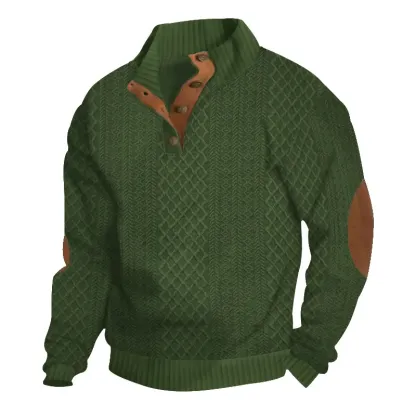 Herren-Pullover mit langen Ärmeln und Knöpfen, lässig, mit Stehkragen