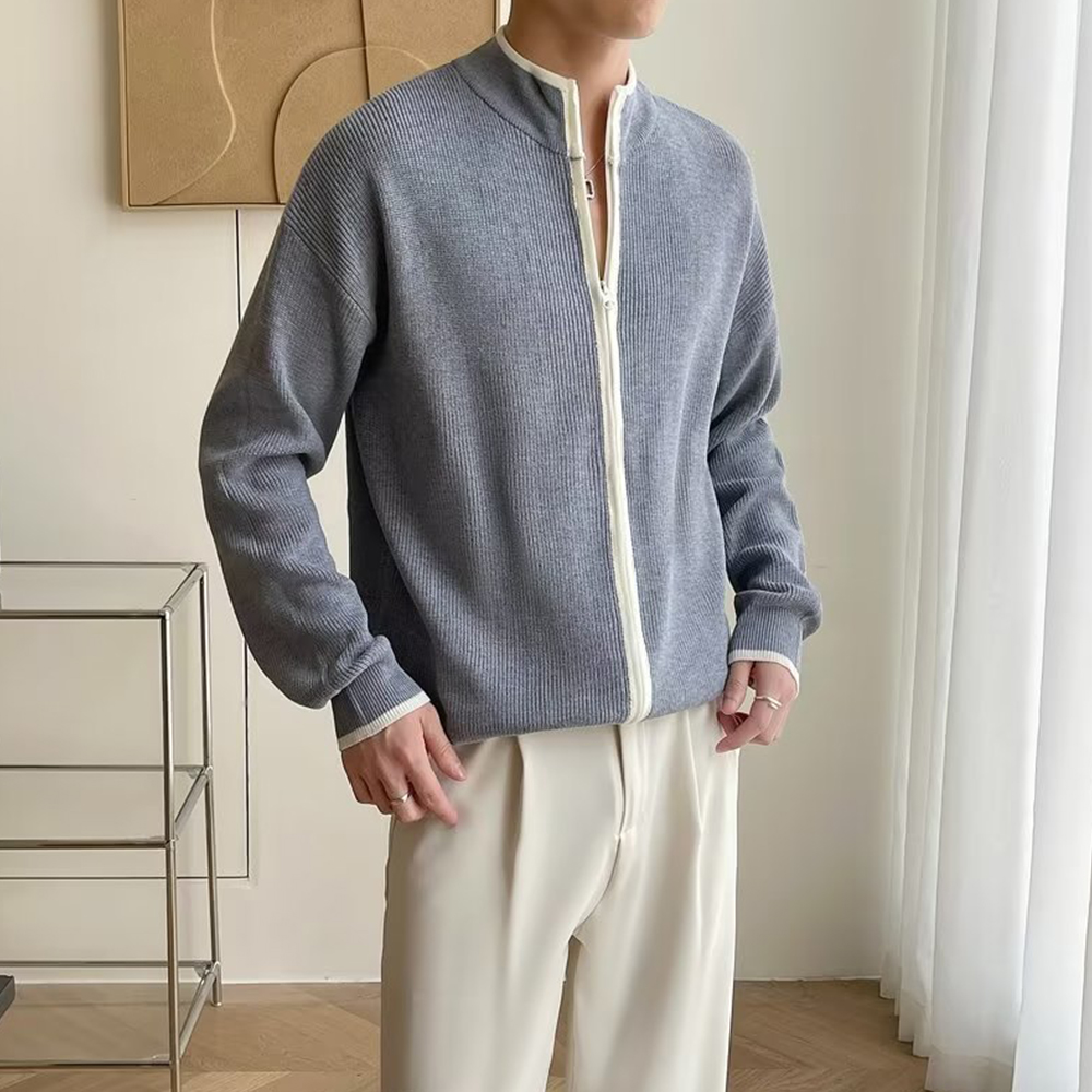 Mentede  Pull cardigan à fermeture éclair à col montant pour hommes