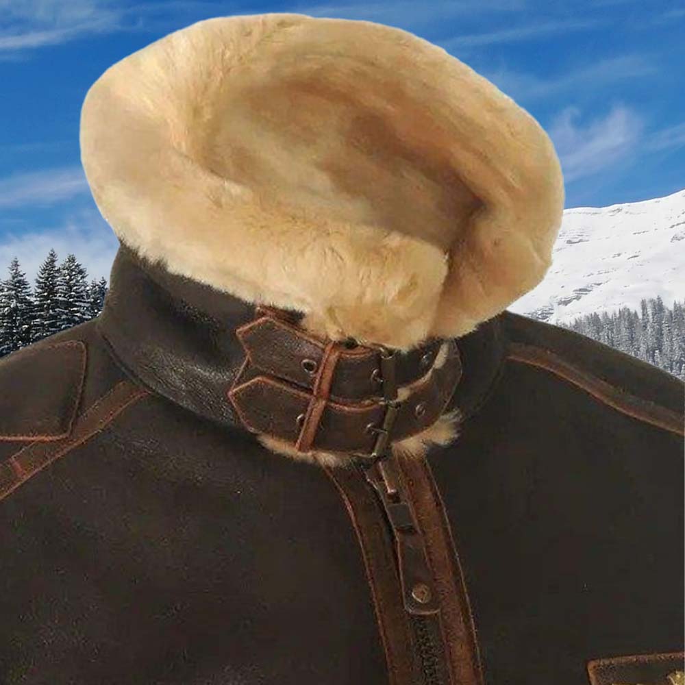Mentede  Veste en cuir à revers et fermeture éclair épaisse en polaire pour hommes