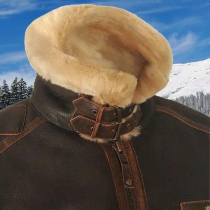 Mentede  Veste en cuir à revers et fermeture éclair épaisse en polaire pour hommes