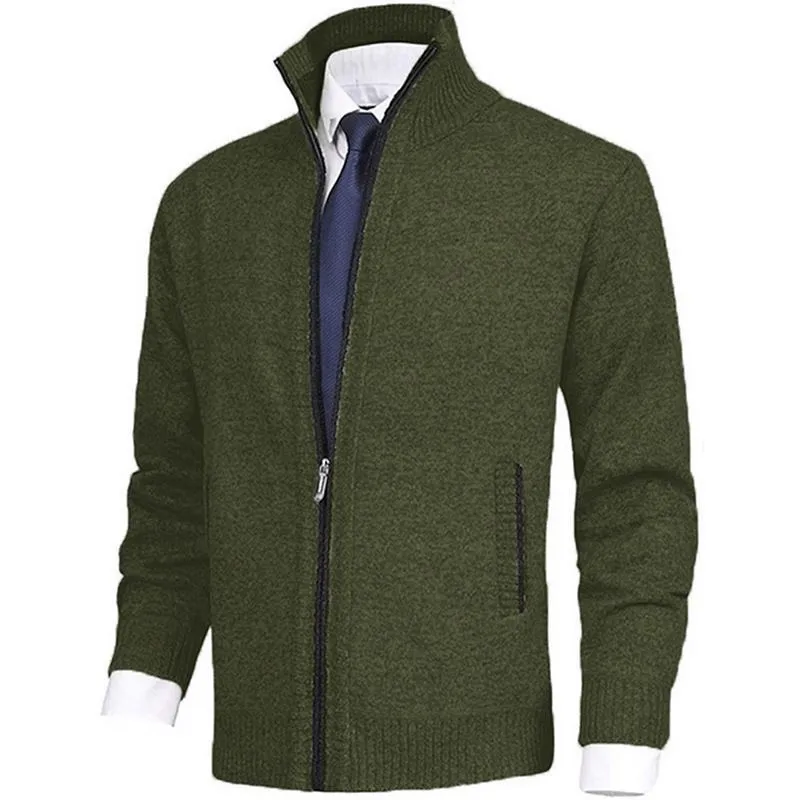 Herrenmode, einfarbig, Stehkragen, Strickjacke, Strickjacke