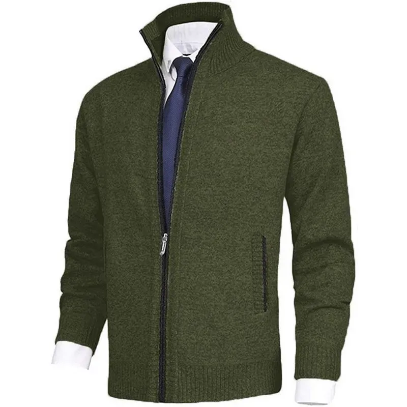 Herrenmode, einfarbig, Stehkragen, Strickjacke, Strickjacke