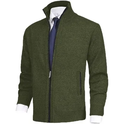 Herrenmode, einfarbig, Stehkragen, Strickjacke, Strickjacke