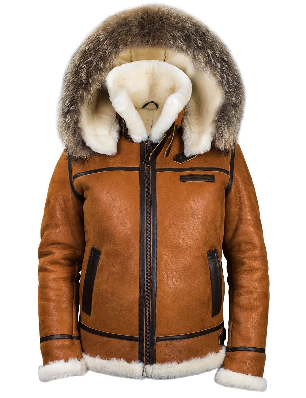 B-3 Shearling Whiskey-Jacke mit Kapuze