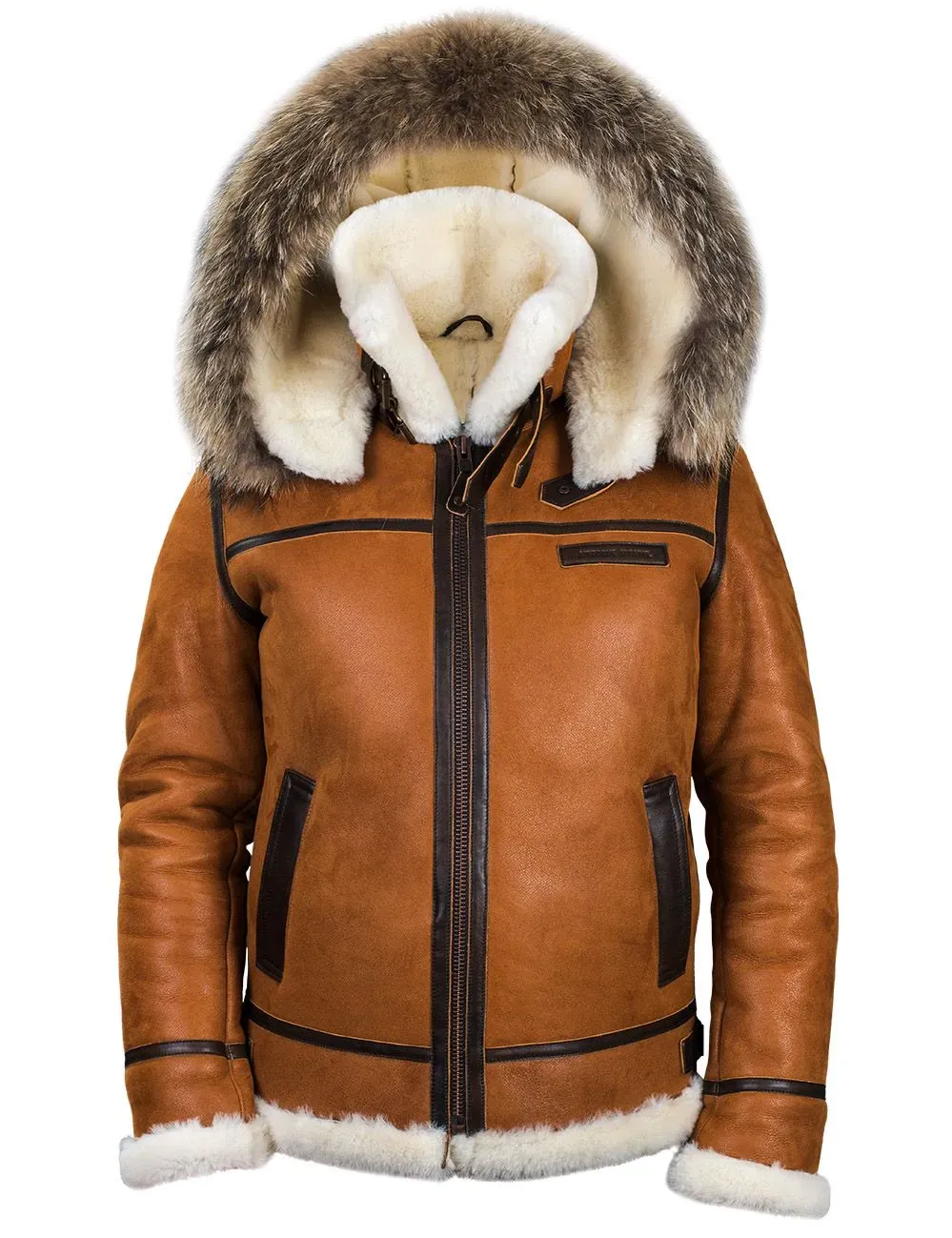 B-3 Shearling Whiskey-Jacke mit Kapuze