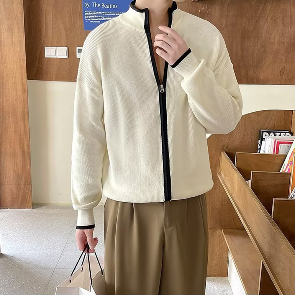 Mentede  Pull cardigan à fermeture éclair à col montant pour hommes