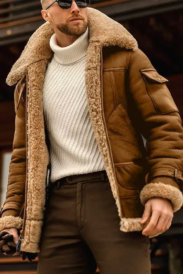 Elegante fliegende Lederjacke für Männer in Kamel