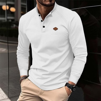 Mentede Nouveau Polo gaufré à manches longues pour hommes