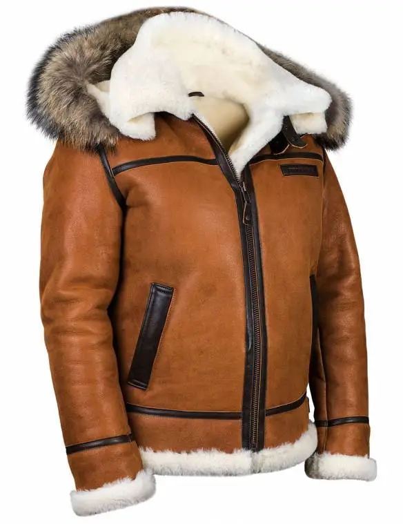 B-3 Shearling Whiskey-Jacke mit Kapuze