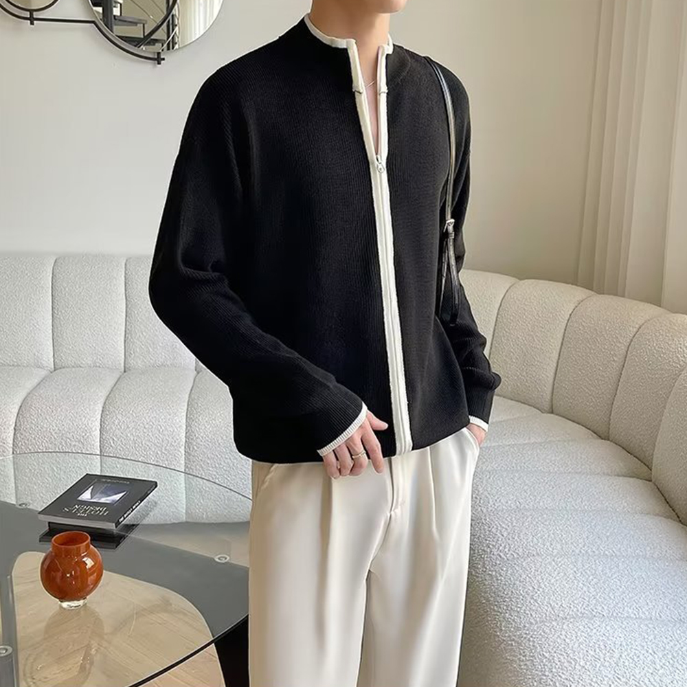 Mentede  Pull cardigan à fermeture éclair à col montant pour hommes