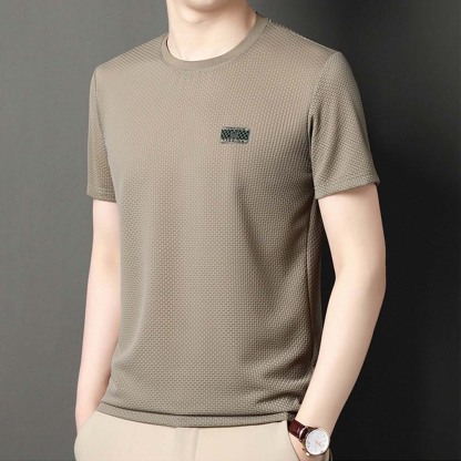 Mentede T-shirt respirant à manches courtes en soie glacée pour hommes