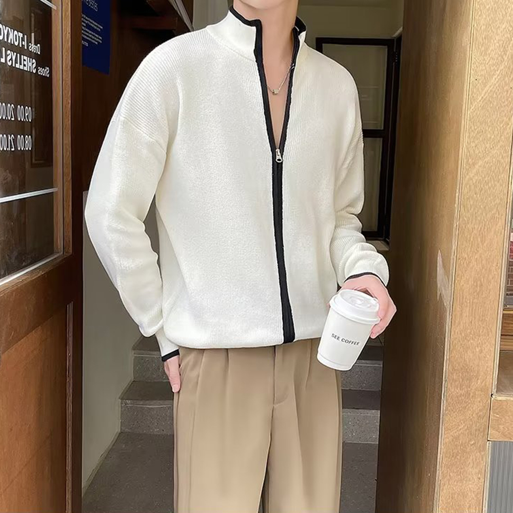 Mentede  Pull cardigan à fermeture éclair à col montant pour hommes