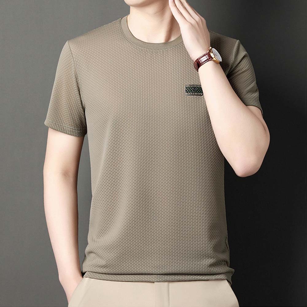 Mentede T-shirt respirant à manches courtes en soie glacée pour hommes