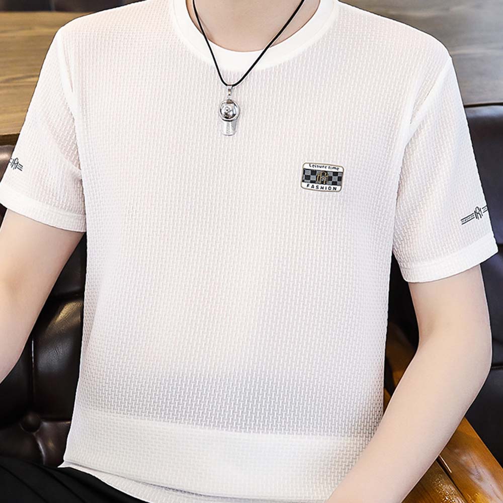 Mentede T-shirt respirant à manches courtes en soie glacée pour hommes